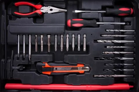 Black toolbox with difference instruments Stock Photos
