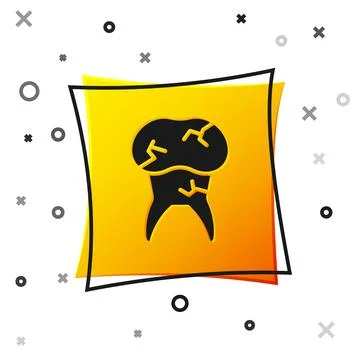 Black Tooth with caries icon isolated on white background. Tooth decay. Yellow Stock Illustration