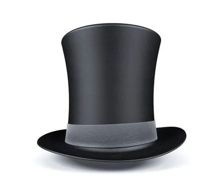 Black top hat with leather grey ribbon isolated on white background Illustrazione stock