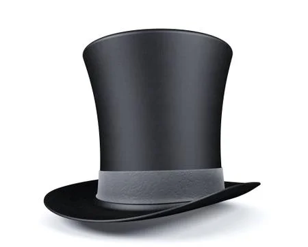 Black top hat with leather grey ribbon isolated on white background Stock Illustration