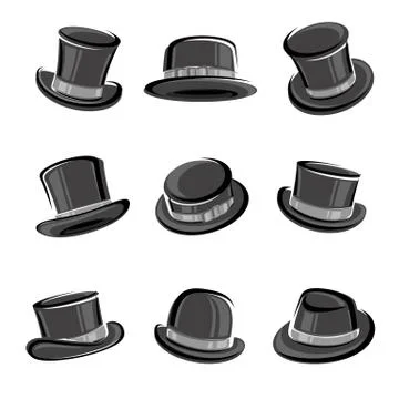 Black top hat set. Collection icon black top hat. Vector Illustrazione stock