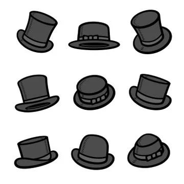 Black top hat set. Collection icon black top hat. Vector Stock Illustration