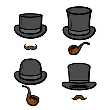 Black top hat set. Collection icon black top hat. Vector Stock Illustration