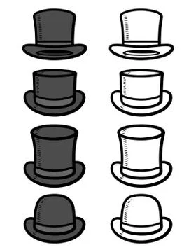 Black top hat set. Collection icon black top hat. Vector Illustrazione stock