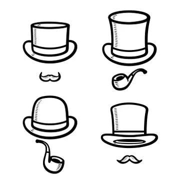 Black top hat set. Collection icon black top hat. Vector Illustrazione stock