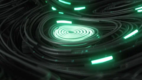 Black topographic circular lines with running matrix code and with green neon Stock Footage 168044403