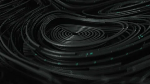 Black topographic circular lines with running matrix code Stock Footage 168046074