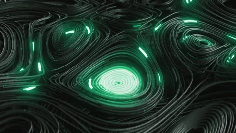 Black topographic circular lines with running matrix code and with green neon Stock Footage 168048070