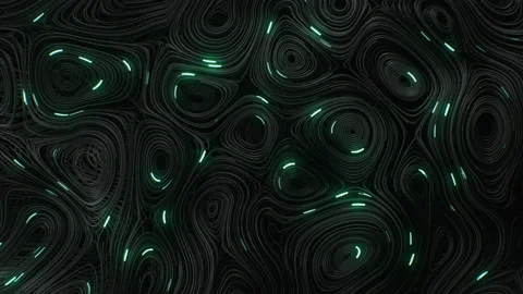 Black topographic circular lines with running matrix code and with green neon Stock Footage 168686849