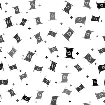 Black Torah scroll icon isolated seamless pattern on white background. Jewish Stock Illustration