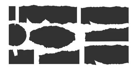 Black torn paper edges with rough textures create vintage frames and labels for Stock Illustration