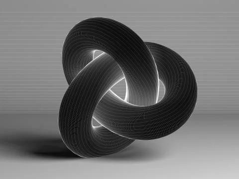 Black torus knot with white wire-frame lines Stock Illustration