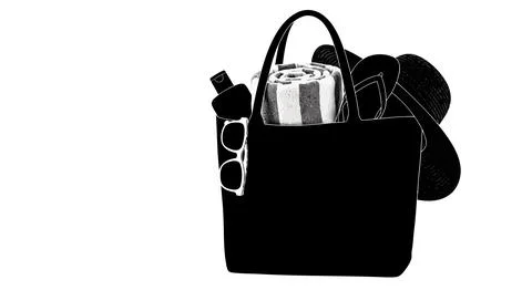 A black tote bag filled with items Stock Illustration