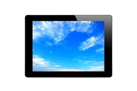 Black Touch Screen Tablet and blue sky Stock Photos