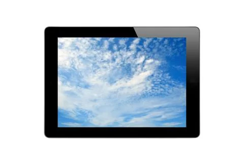 Black Touch Screen Tablet with Blue Sky Foto stock