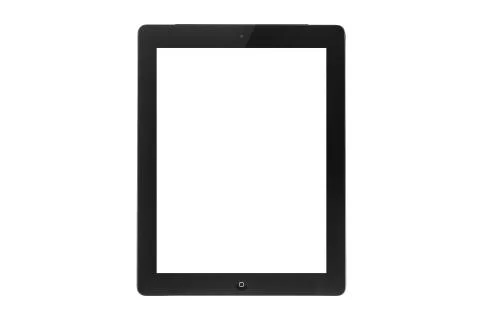 Black touch screen tablet in iPad style with blank screen area for copy space Stock Photos
