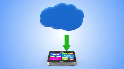 Black Touchscreen Smartphone Synchronize with Cloud Stock Footage