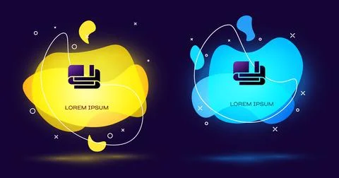 Black Towel stack icon isolated on black background. Abstract banner with liquid 스톡 일러스트