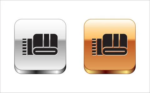 Black Towel stack icon isolated on white background. Silver-gold square button Stock Illustration