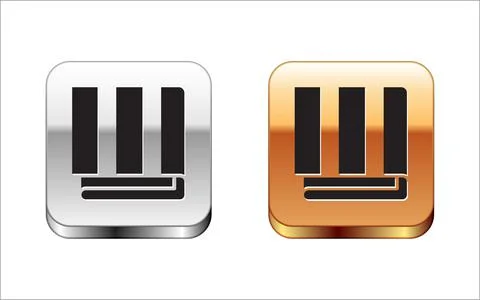 Black Towel stack icon isolated on white background. Silver-gold square button Stock Illustration