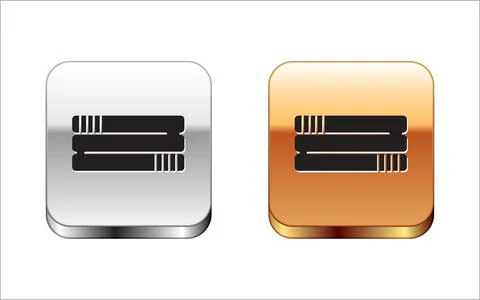 Black Towel stack icon isolated on white background. Silver-gold square button Illustrazione stock