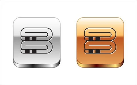 Black Towel stack icon isolated on white background. Silver and gold square.. Illustrazione stock