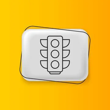 Black Traffic light icon isolated on yellow background. Silver rectangle bu.. Illustrazione stock