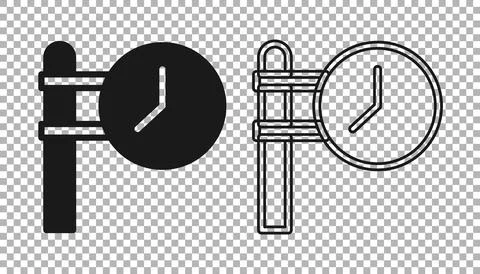 Black Train station clock icon isolated on transparent background.  Vector Stock Illustration