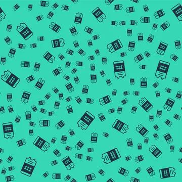 Black Train ticket icon isolated seamless pattern on green background. Travel by イラスト素材