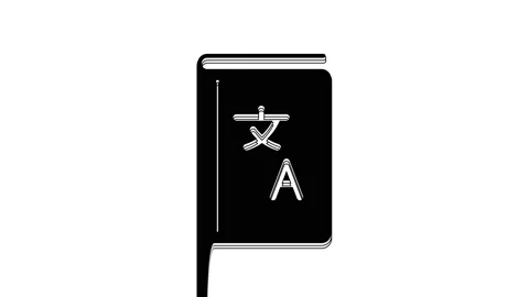 Black Translator book icon isolated on white background. Foreign language Stock Footage 233804081