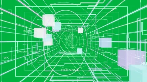 Black transparent field appearing, wireframes forming tunnel, cubes drifting, Stock Footage 335780891