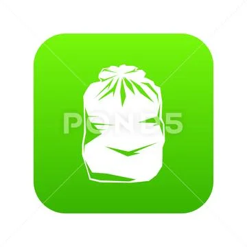 Black trash bag icon digital green Stock Illustration