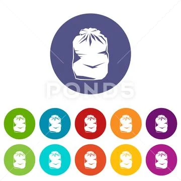 Black trash bag set icons Stock Illustration