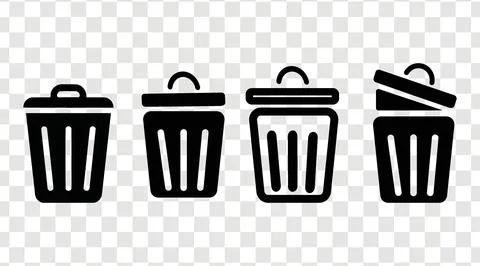 Black trash bin icons set vector Stock Illustration