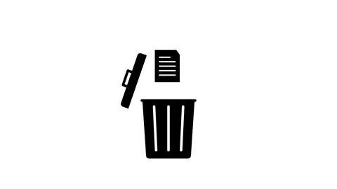 Black trash can flat icon animation with paper document falling inside. Stock Footage 317654521