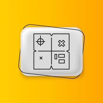 Black Treasure map icon isolated on yellow background. Silver rectangle but.. 스톡 일러스트