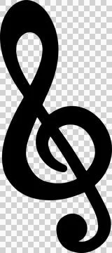 Black treble clef symbol is floating on transparent backdrop in flat vector Stock Illustration