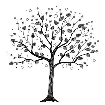 Black tree with circles Stock Illustration