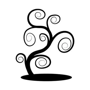 Black tree with curly branches Stock Illustration