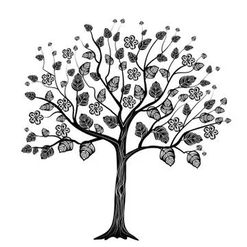 Black tree with flowers Stock Illustration