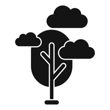 Black tree growing under clouds minimalist icon Stock Illustration