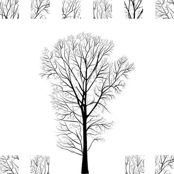 Black Tree Hand Drawn Silhouette Illustrazione stock