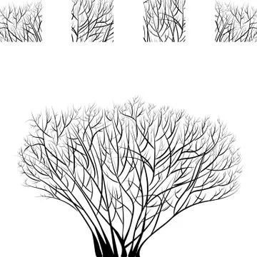 Black Tree Hand Drawn Silhouette Illustrazione stock