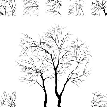Black Tree Hand Drawn Silhouette Illustrazione stock