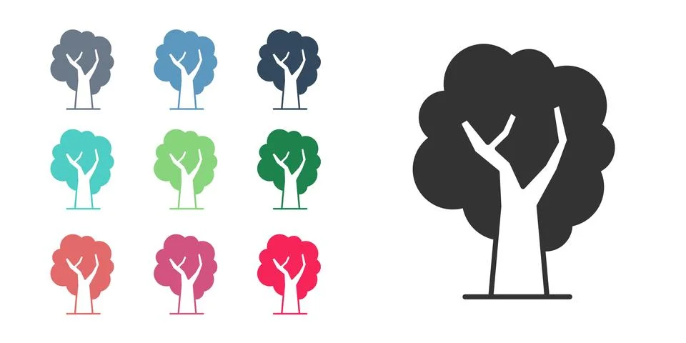 Black Tree icon isolated on white background. Forest symbol. Set icons colo.. Stock Illustration