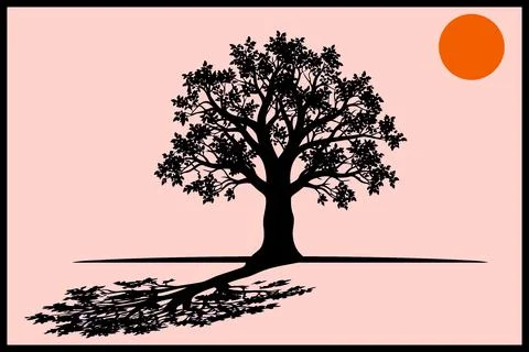 Black Tree with Shadow Pink Background Illustrazione stock
