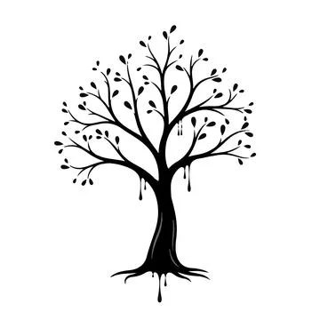 Black tree silhouette with dripping effect on white background イラスト素材