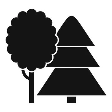 Black tree silhouette growing next to coniferous tree silhouette Stock Illustration