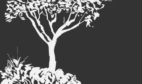 Black tree silhouette isolated on white background. ISumi-e, u-sin, gohua Illustrazione stock