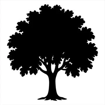 Black Tree Silhouette Isolated on White Background Stock Illustration